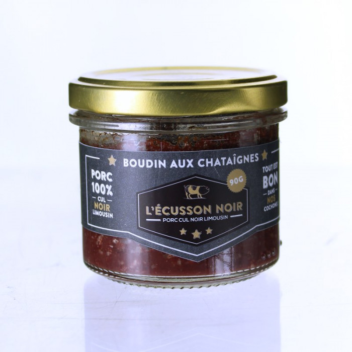 BOUDIN AUX CHATAIGNES PORC CUL NOIR DU LIMOUSIN 80G - L'ECUSSON NOIR BOUDIN AUX CHATAIGNES PORC CUL NOIR DU LIMOUSIN 80G - L'ECUSSON NOIR